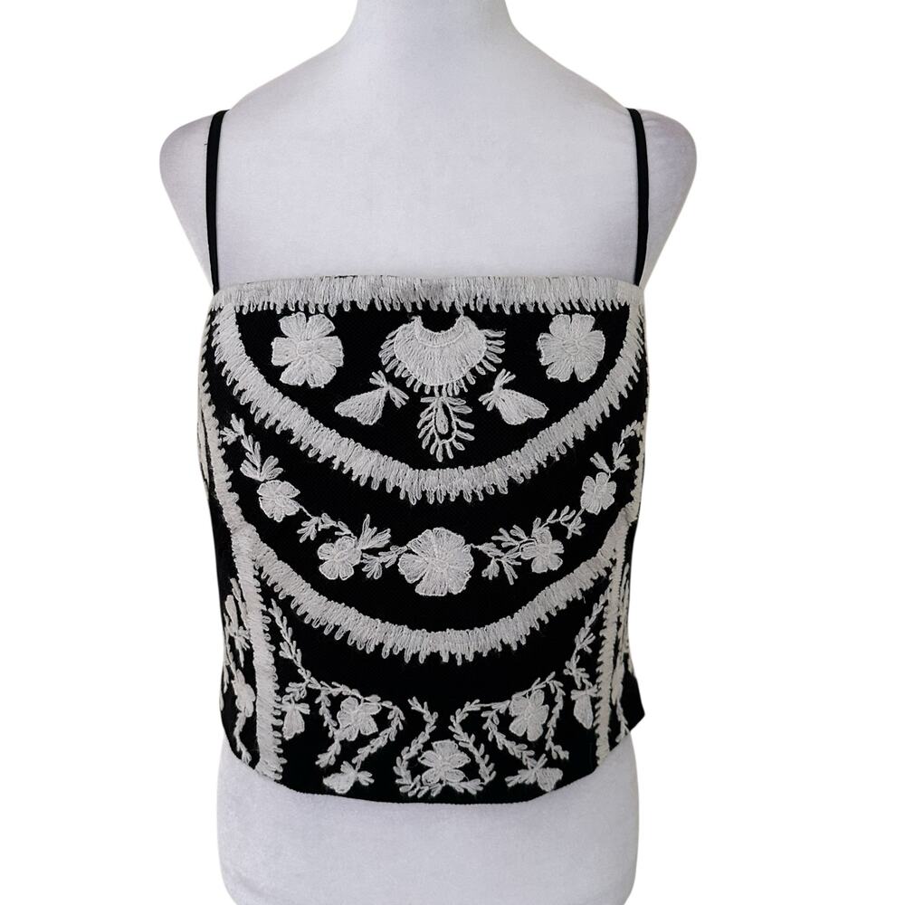 Lauren Ralph Lauren BLK/WHT Embroidered Cropped Sleeveless Blouse Size 18 NWT - Picture 5 of 8